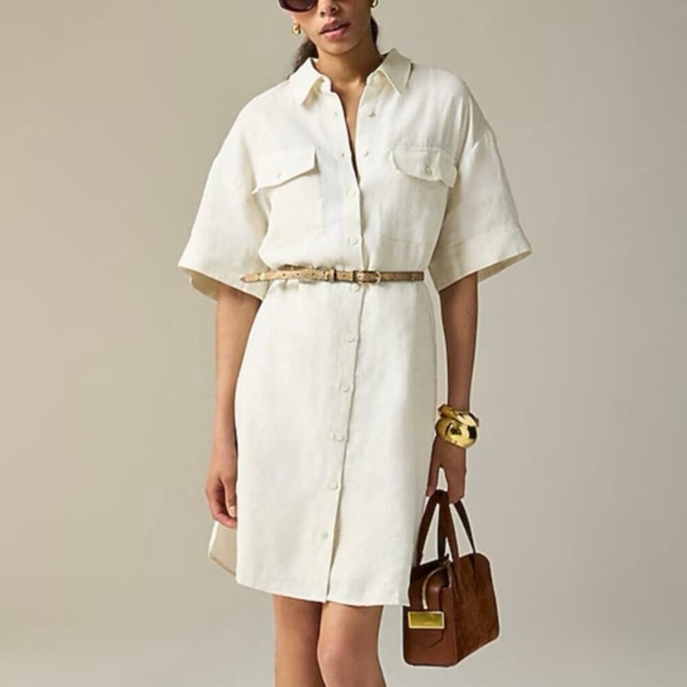 J.Crew Petite Utility Linen Shirtdress Natural Size Small Petite NWT